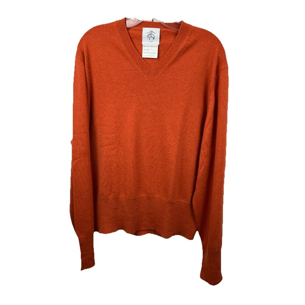 BB5 XL Black Fleece made in Scotland, cashmere V-neck sweater orange